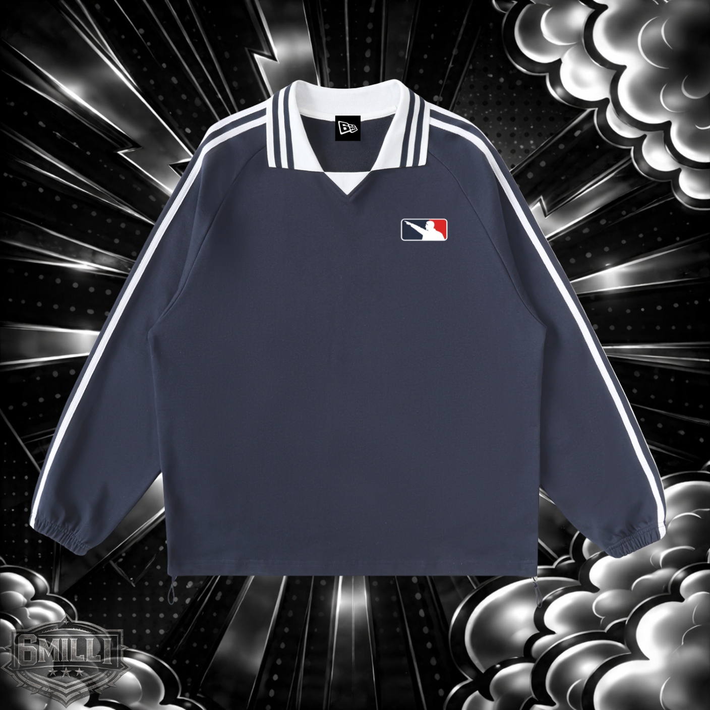 ROMAN LEAGUE - Contrast Striped Lapel Collar Sweatshirt