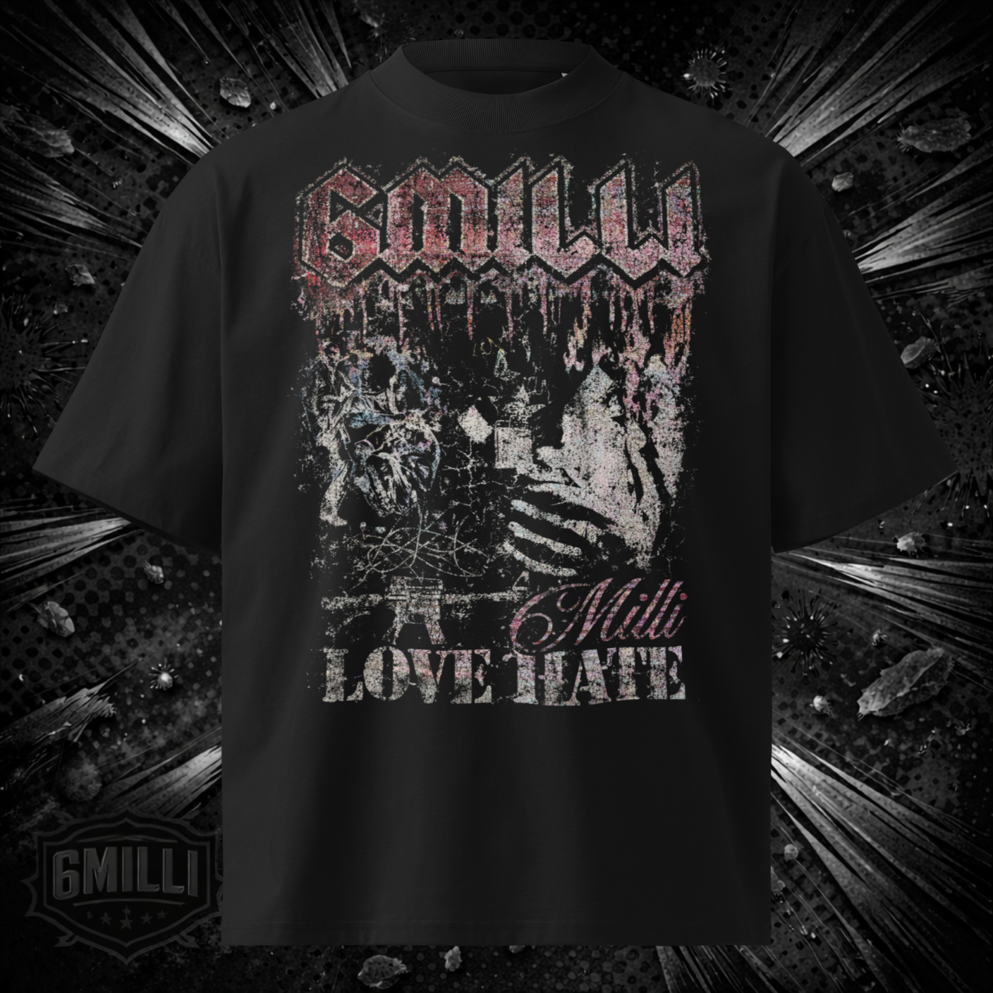 LOVE HATE 6M - organic oversized high neck t-shirt